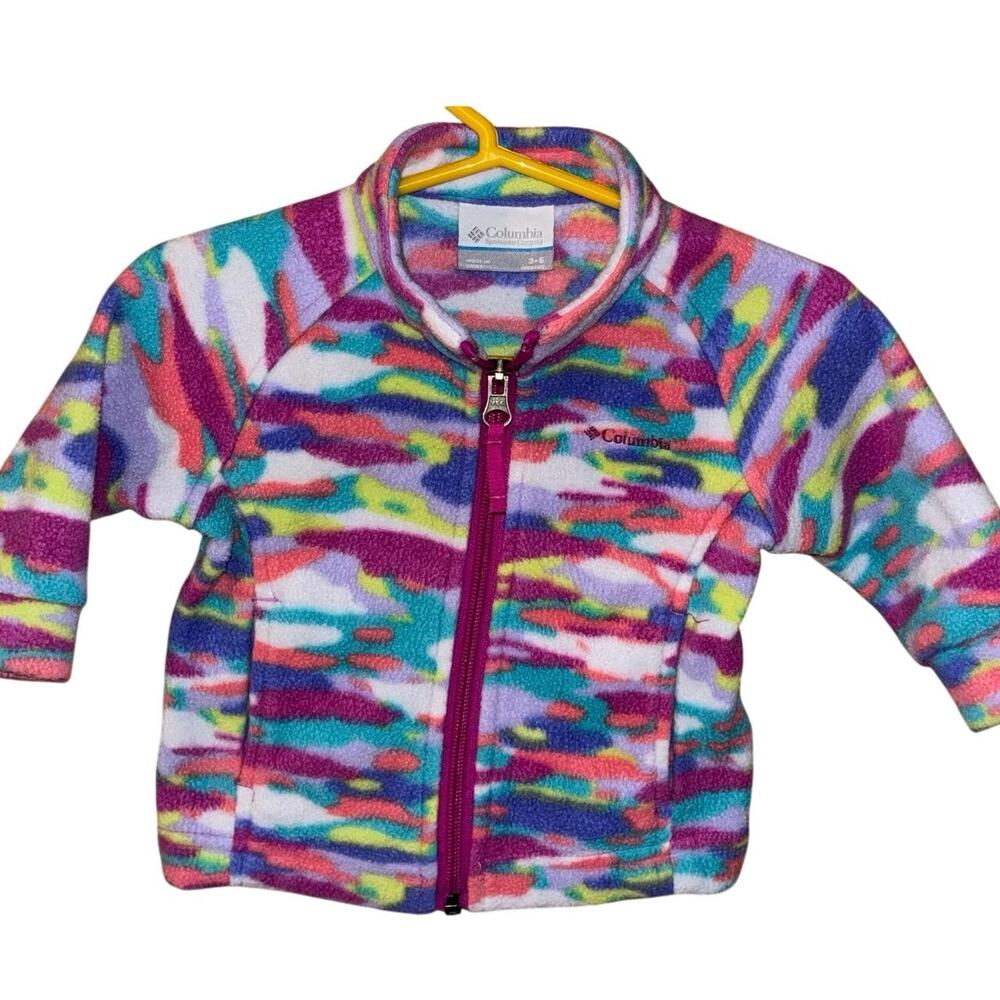 Columbia baby girls’ pink multicolor print full-zip fleece jacket (3-6 months)